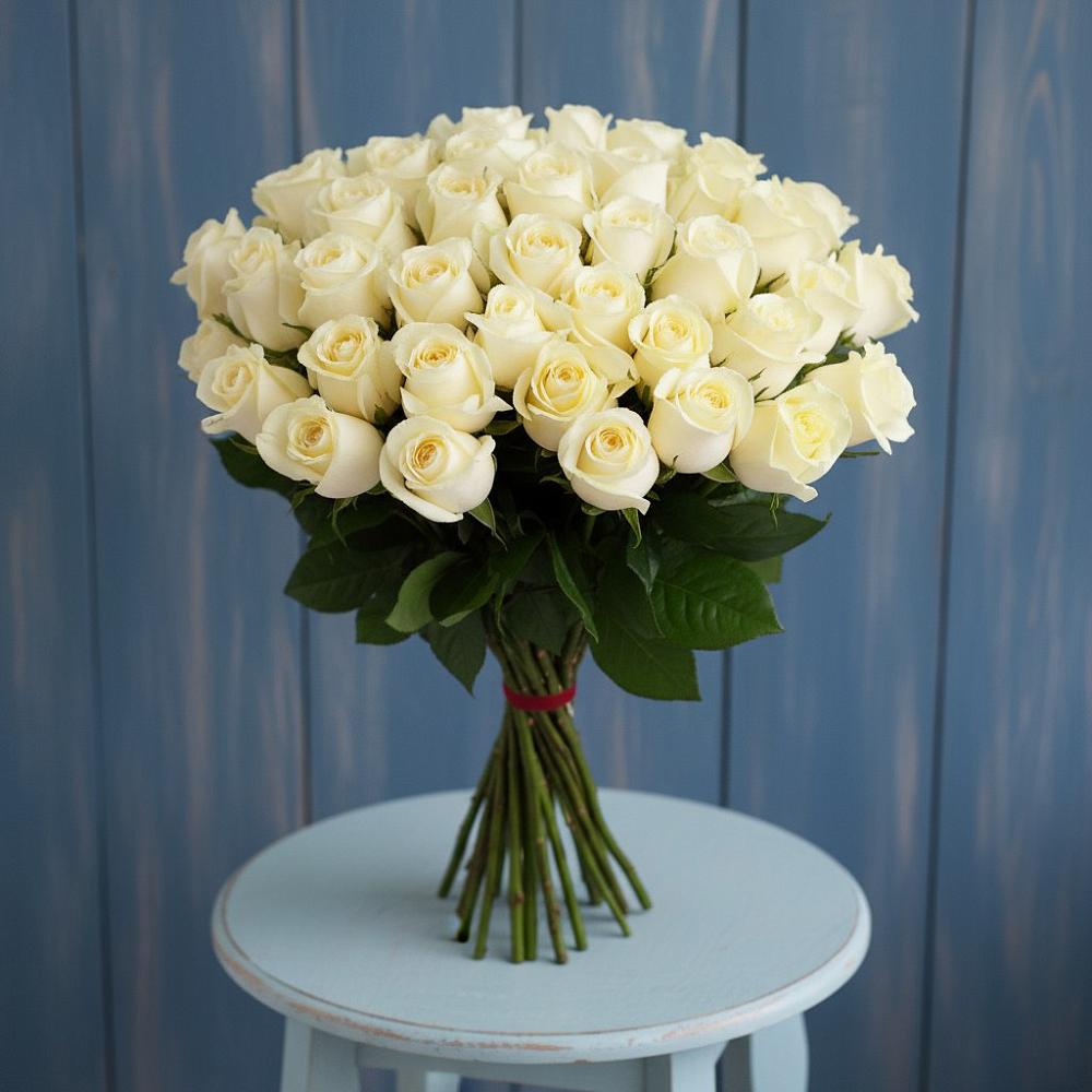 Букет 51 Белая роза Эдлесс Лав в Нижнем Тагиле