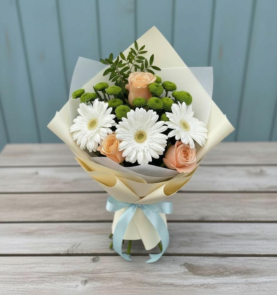 Букет цветов из: Герберы, Розы и Хризантемы в Нижнем Тагиле