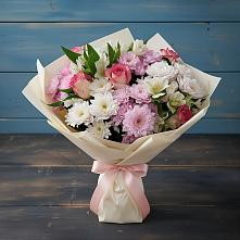 Букет цветов из:  Хризантемы, Альстромерии и Розы в Нижнем Тагиле