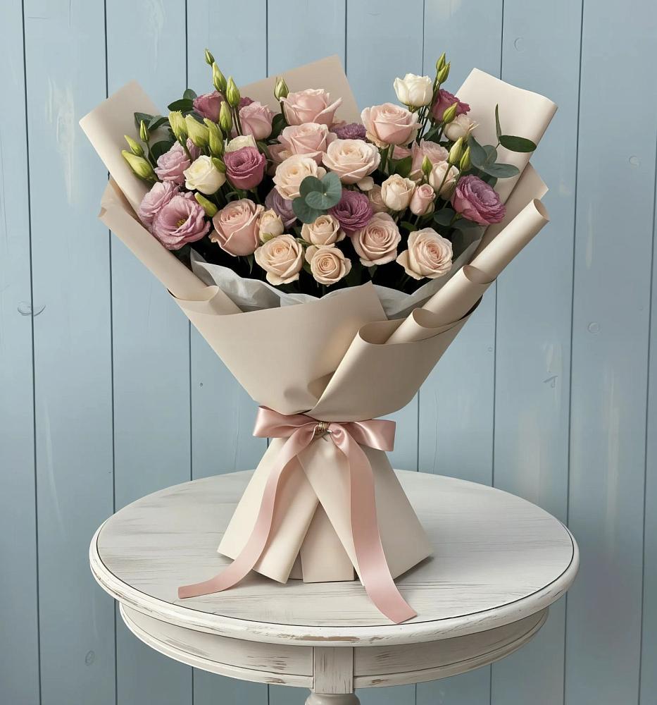 Букет цветов из: Розы и Лизиантусы в Нижнем Тагиле