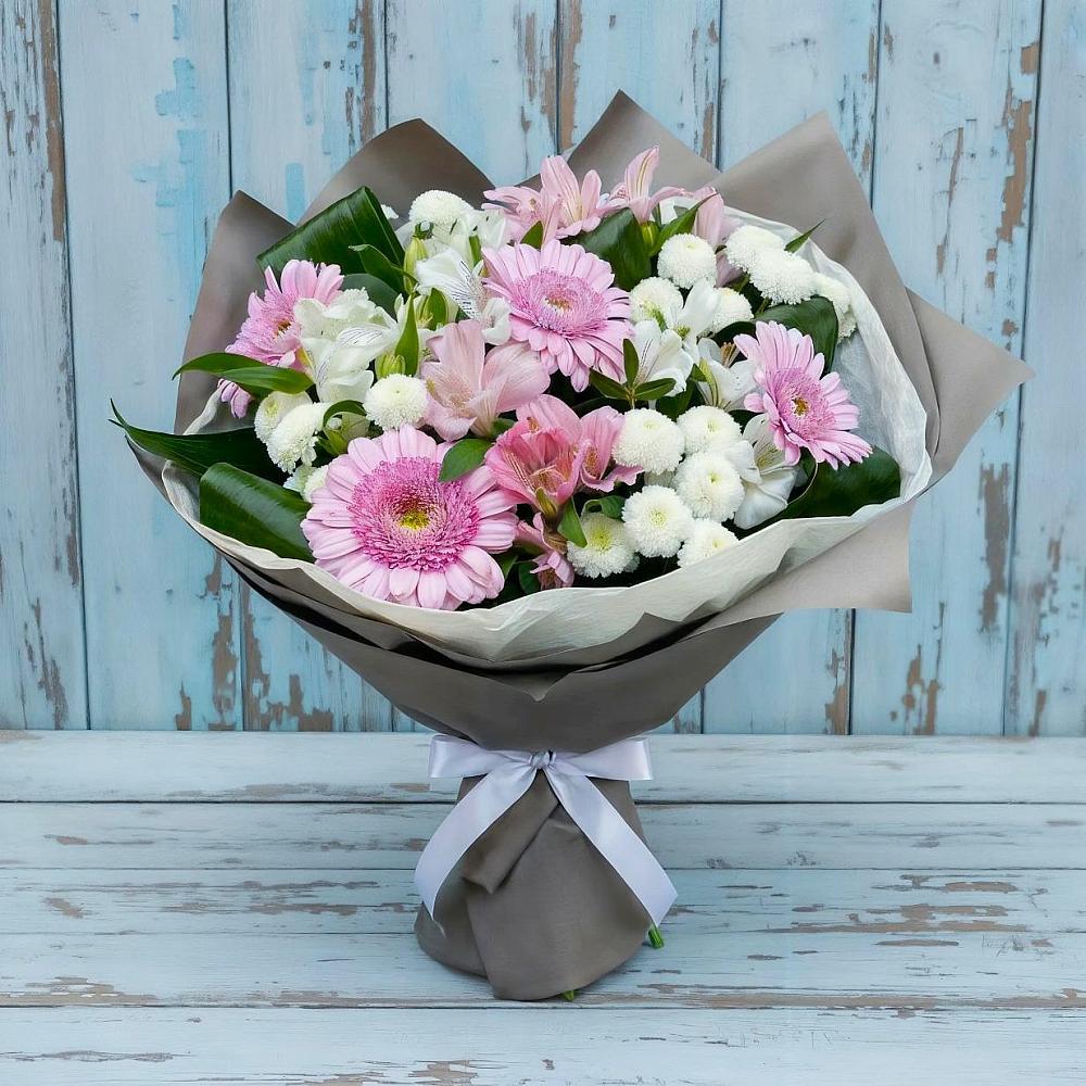 Букет цветов из: Герберы, Альстромерии и Хризантемы в Нижнем Тагиле