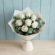 Букет Белые розы в Эвкалипте #REPLACE_PRED# Нижнем Тагиле